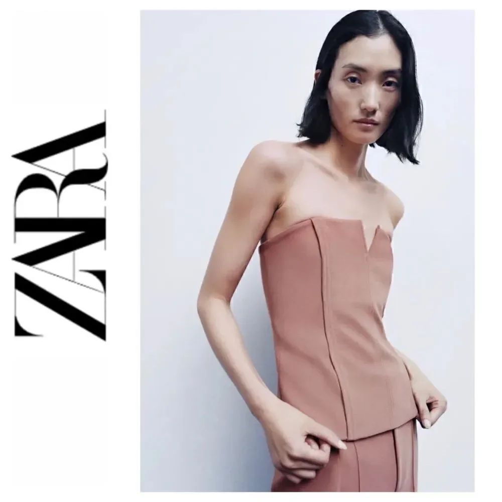 NWOT Zara Blogger’s Favorite Strapless Split Neckline Seamed Bustier Top, XS